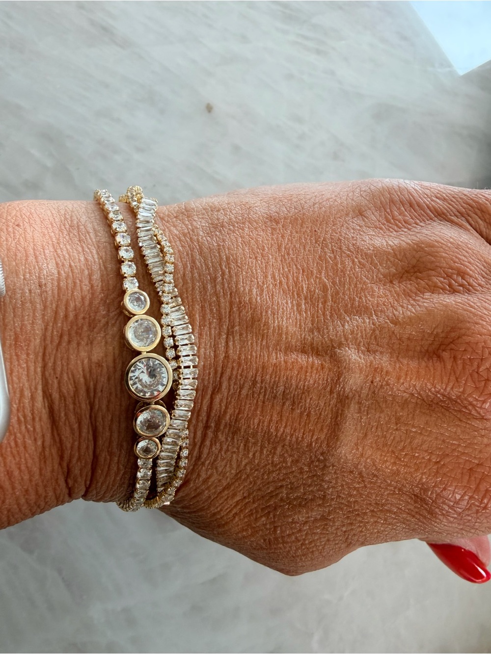 Gold Tone Crystal Multi Strand Tennis Bracelet Statement Jewelry